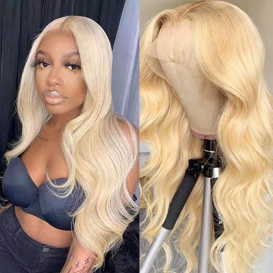 24 Inch Body Wave Blonde HD Transparent Human Hair  Lace Front Wigs 