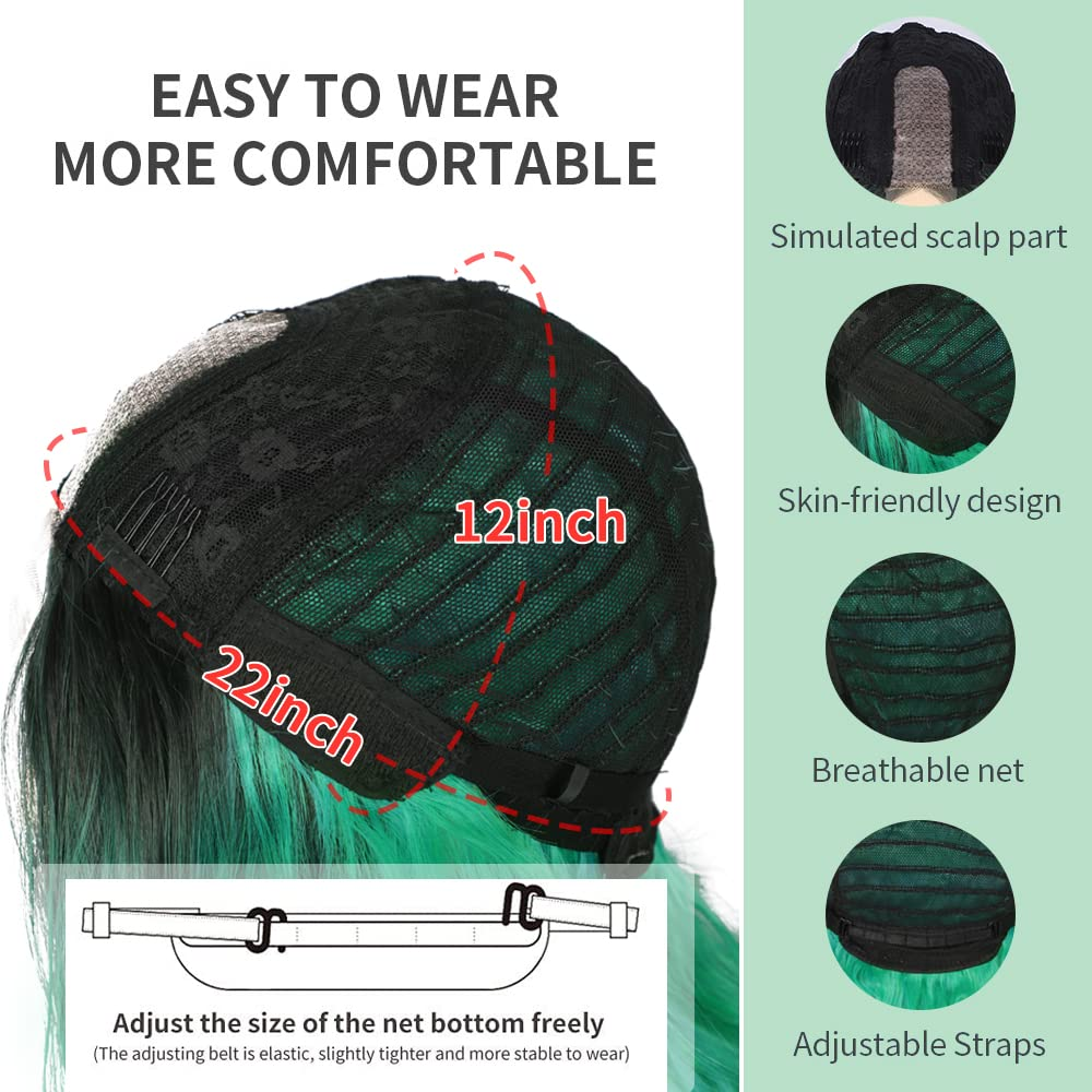 Nnzes Ombre Green Wig for Women Synthetic Long Wavy Wig Middle Part Hair Replacement Wigs 22 Inch Heat Resistant Fiber for Daily Use