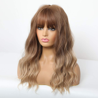 Ombre Brown Curly Full Wig with Bangs Wig