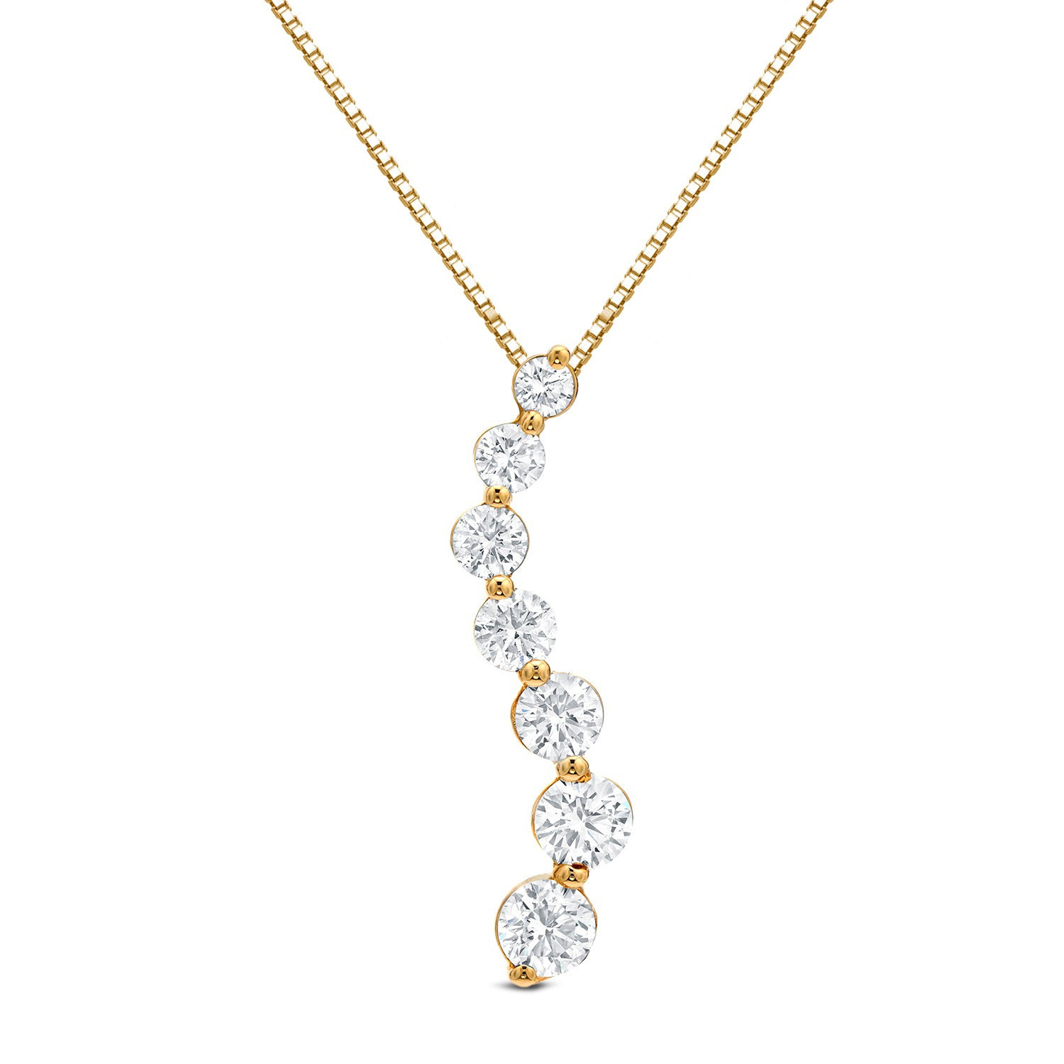  14K Gold Seven Stone Diamond Necklace 