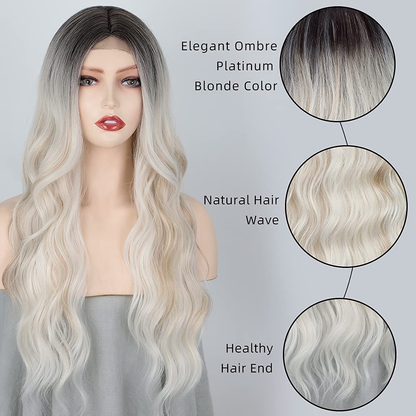 Ombre Platinum Blonde Middle Part Wavy Curly Wig