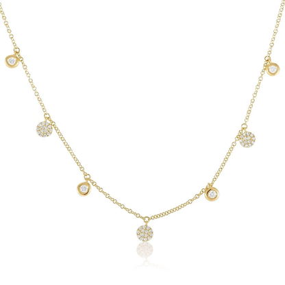 14KT Gold and Diamond Station Drops Fashion Necklace