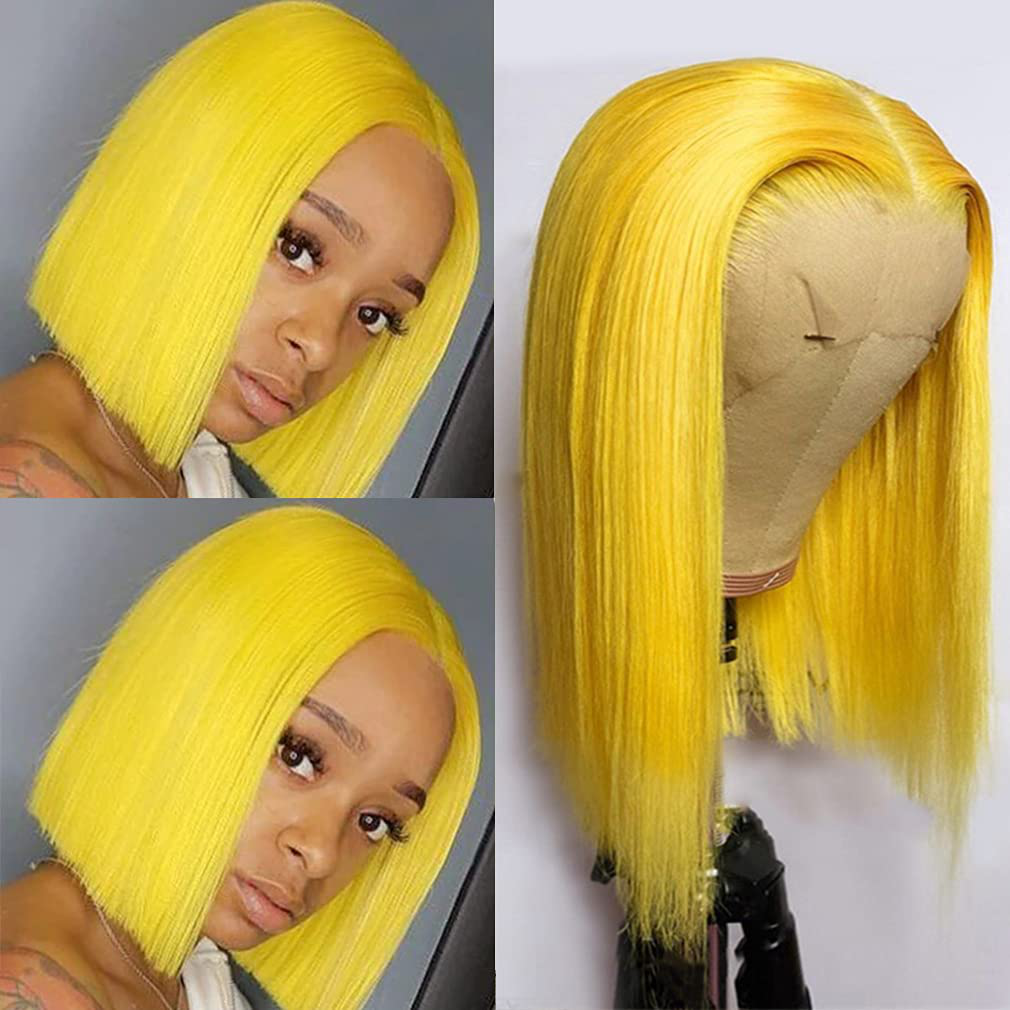 Yellow Short Bob T part Human Hair Lace Wig