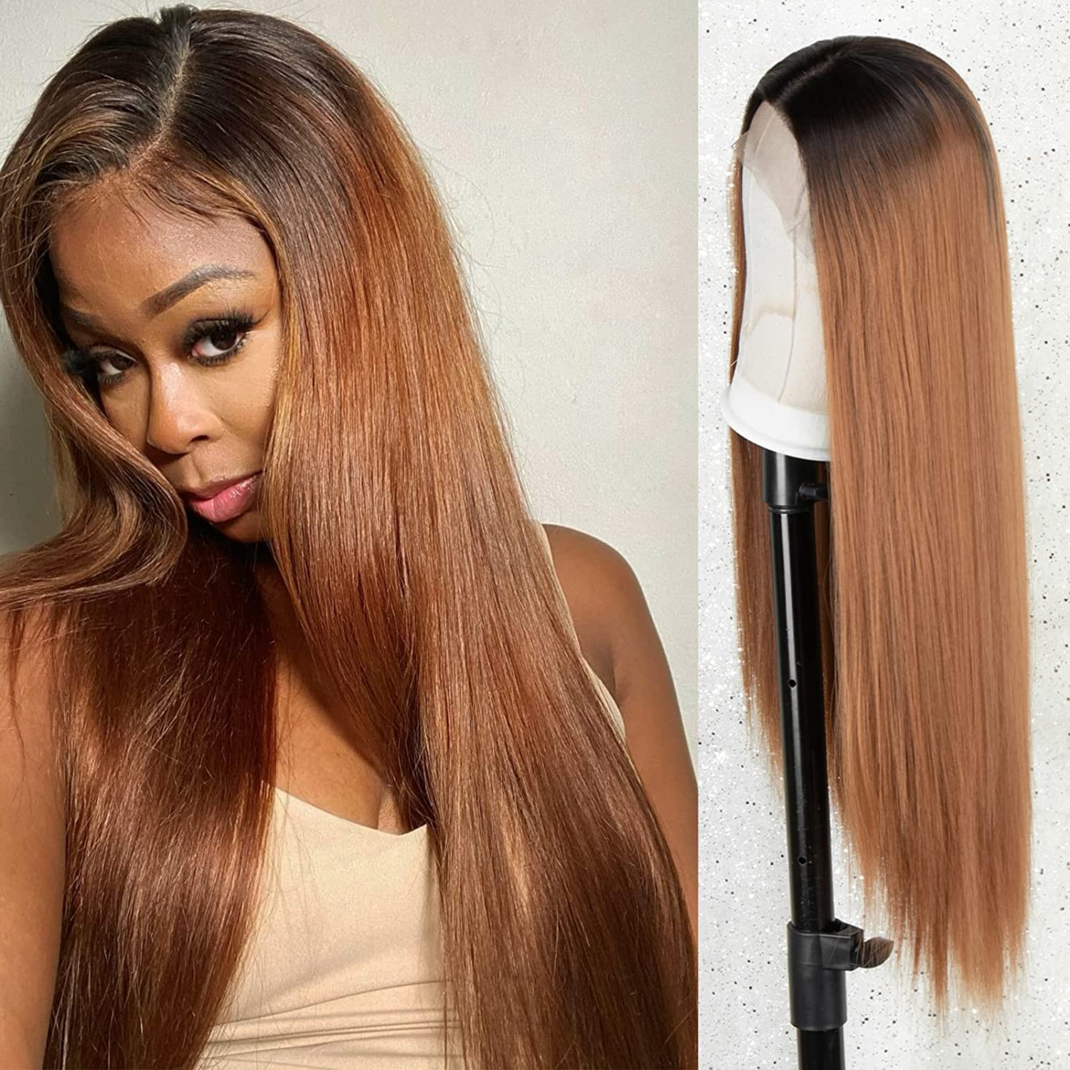 Long Straight Ombre Brown Lace Front Wig with Baby Hair 