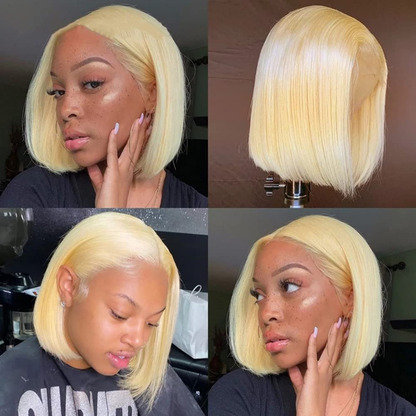 613 Blonde Straight Short Bob Human Hair Wig |T-Part Wig 