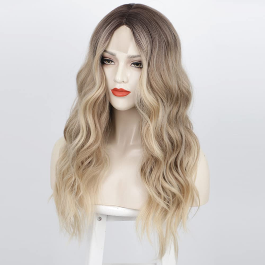 Middle Part Long Wavy Ombre Blonde Wigs