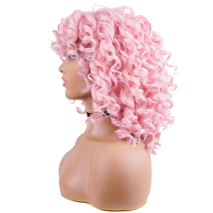 PINK Short Bob Curly Full Wig For Women 