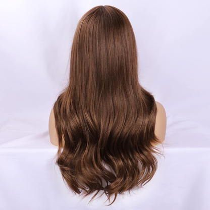  Long Light Brown Wavy Wigs With Bang