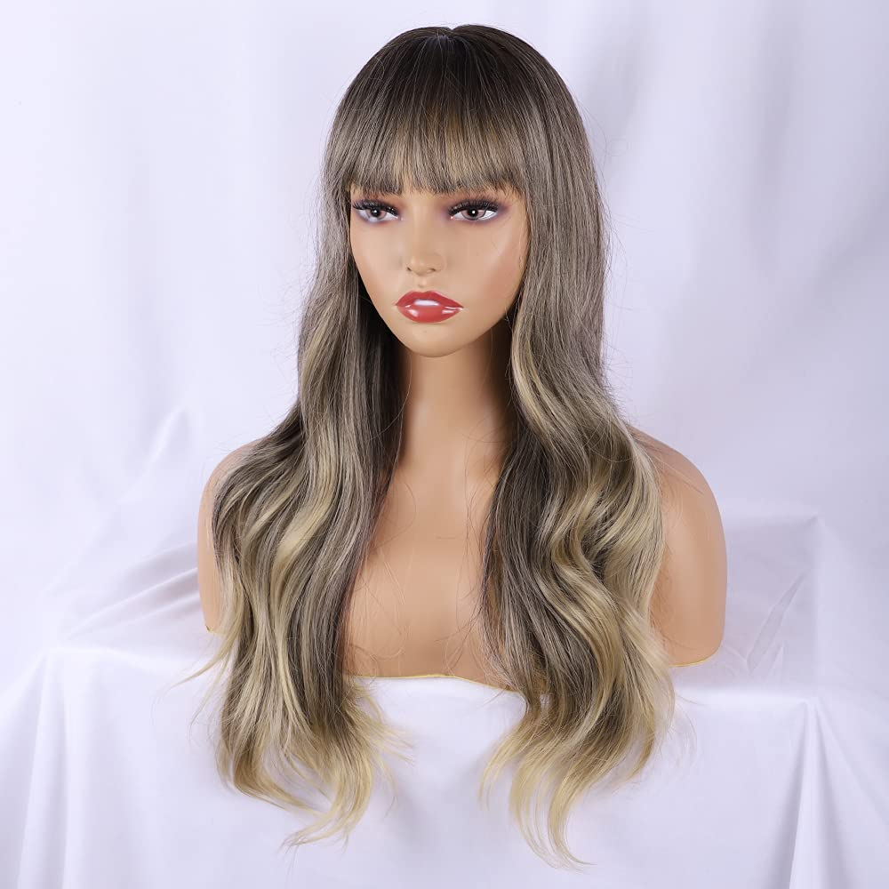 Dirty Blonde Long Wavy With Bangs For Women DragQueen