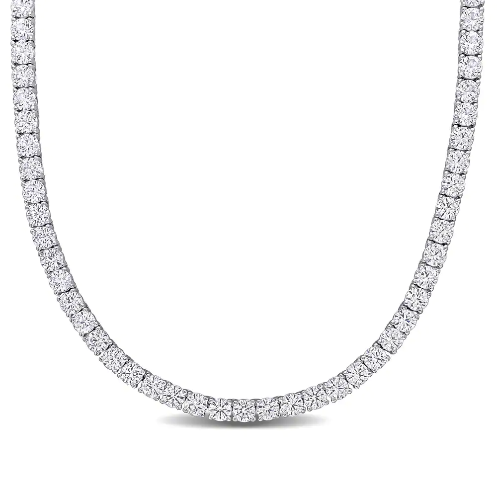 33Ct TGW Created White Sapphire Classic Tennis Necklace in Sterling Silver by Miadora