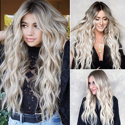 Ombre Platinum Blonde Middle Part Wavy Curly Wig