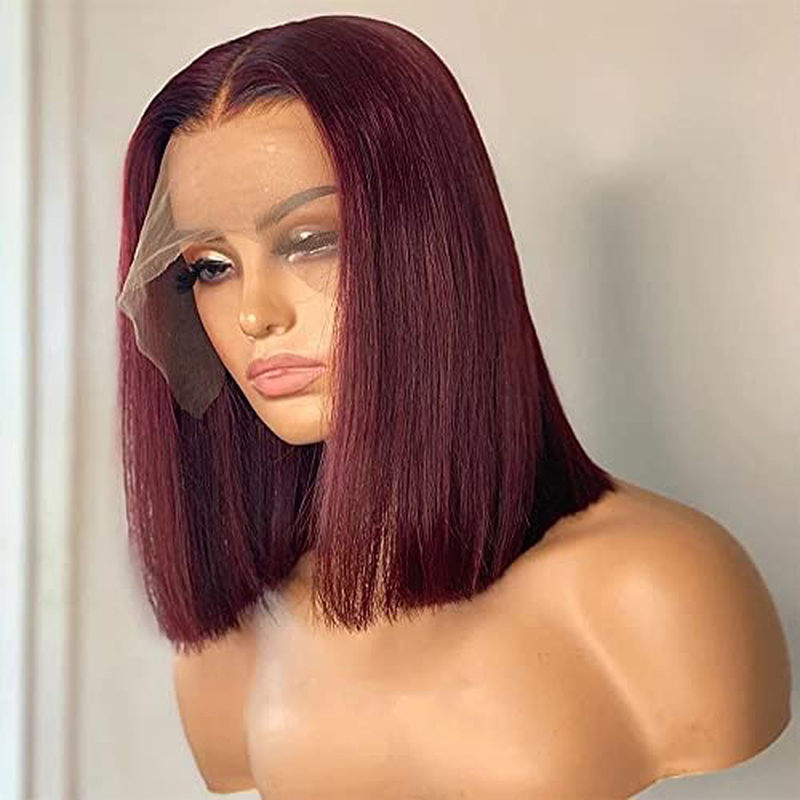 99J Burgundy Short Bob Human Hair Lace Front Wig|13x4 Wig