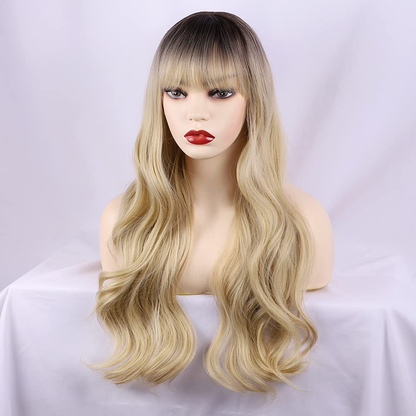 Long Ombre Blonde Non Lace Wig with Bangs 