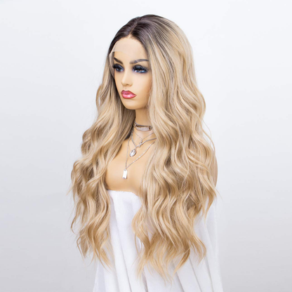  Ombre Blonde Long Wavy Lace Front Wig
