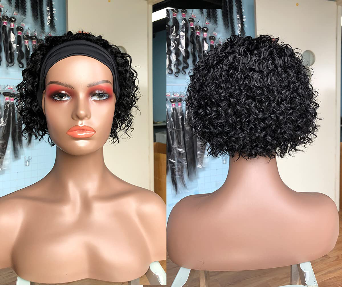 Short Bob Curly Pixie Cut Human Hair Headband Wig| Natural Black|6 Inch