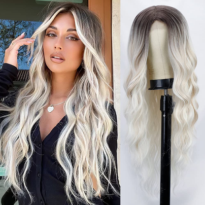 Ombre Platinum Blonde Middle Part Wavy Curly Wig