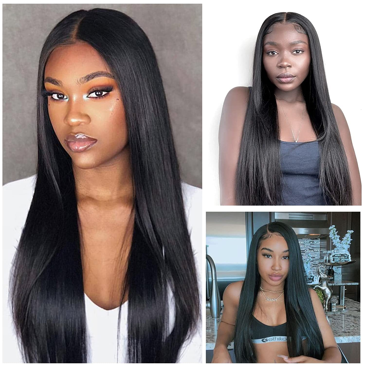Black Long Straight 30Inch Glueless HD Lace Front Wig 