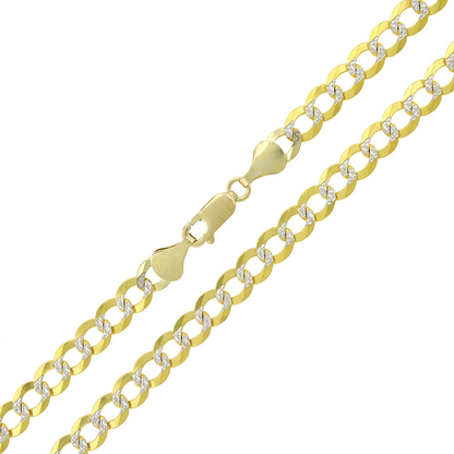 14K Yellow Gold 5.5MM Solid Cuban Curb Link Diamond-Cut Pave Necklace Chains, Gold Chain for Men & Women, 100% Real 14K Gold