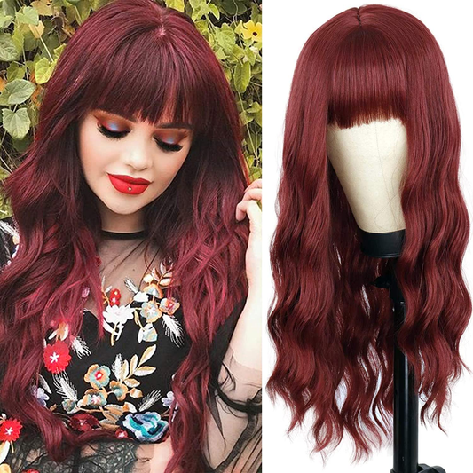 Long Wavy Wine Red Wigs for Women