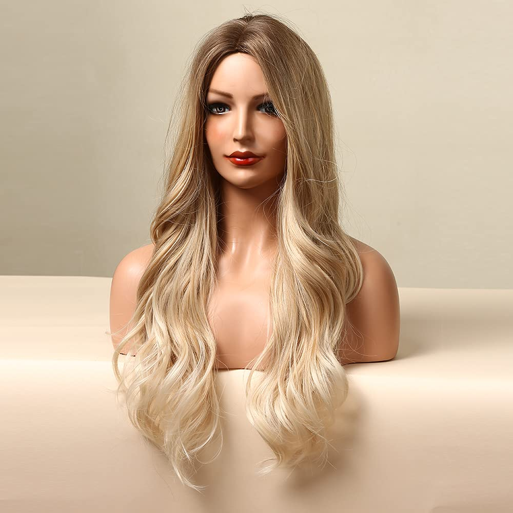  Long Ombre Light Brown to Blonde Natural Wave  Full Wig 