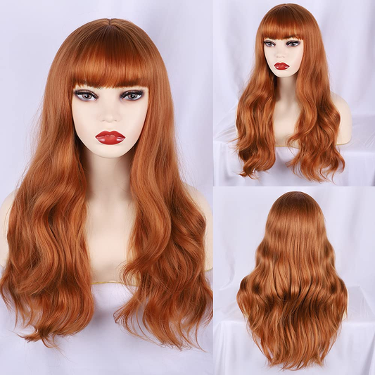 Long Wavy Full Non Lace Wigs for Auburn Color Women|DragQueen Wigs 