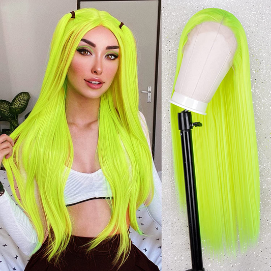  Fluorescent Green Long Straight Lace Front Wig