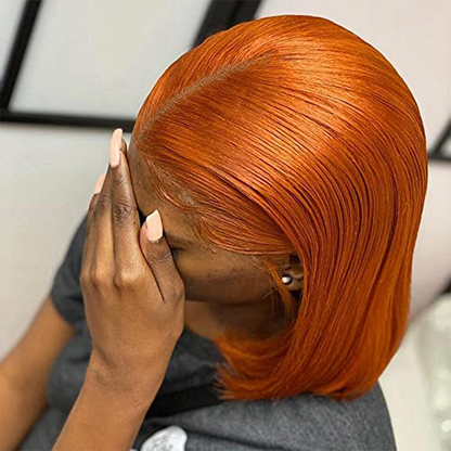 Short Bob Straight Brazilian Human Hair Lace Wig|Ginger Red 