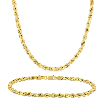  Necklace and Bracelet Set |10K Yellow Gold Rope Chain (4 MM)