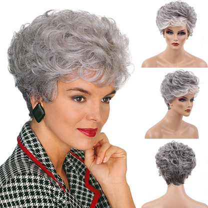 BLONDE UNICORN Ombre Short Grey Human Hair Wigs Curly Hair Wigs for Women