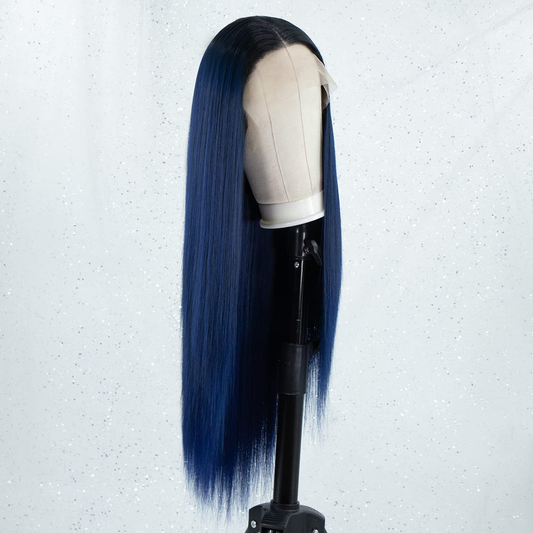 Ombre Blue Long Silky Straight Lace Front Wig 