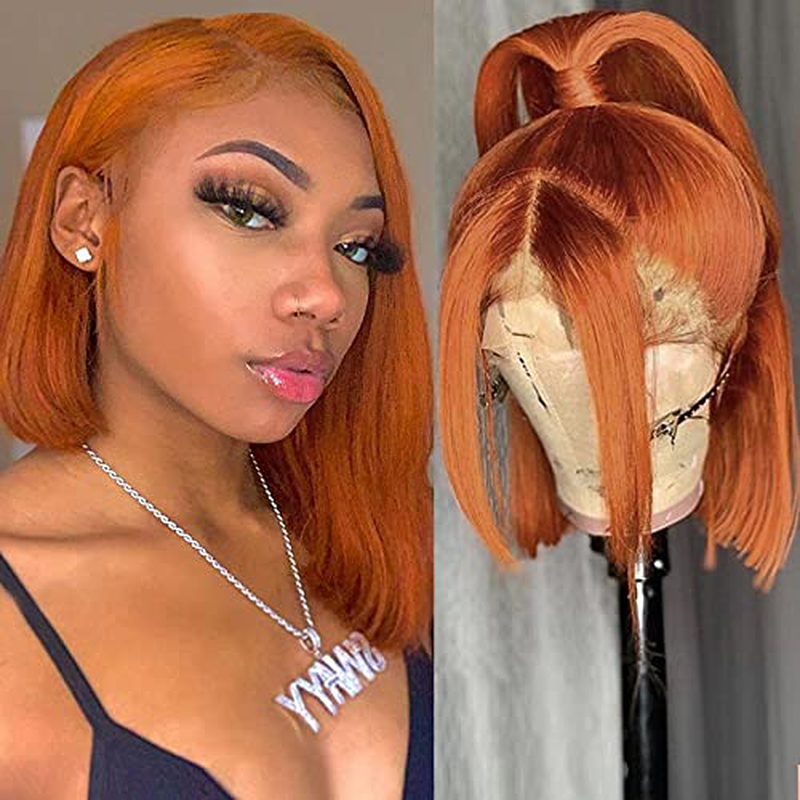 Short Bob Straight Brazilian Human Hair Lace Wig|Ginger Red 