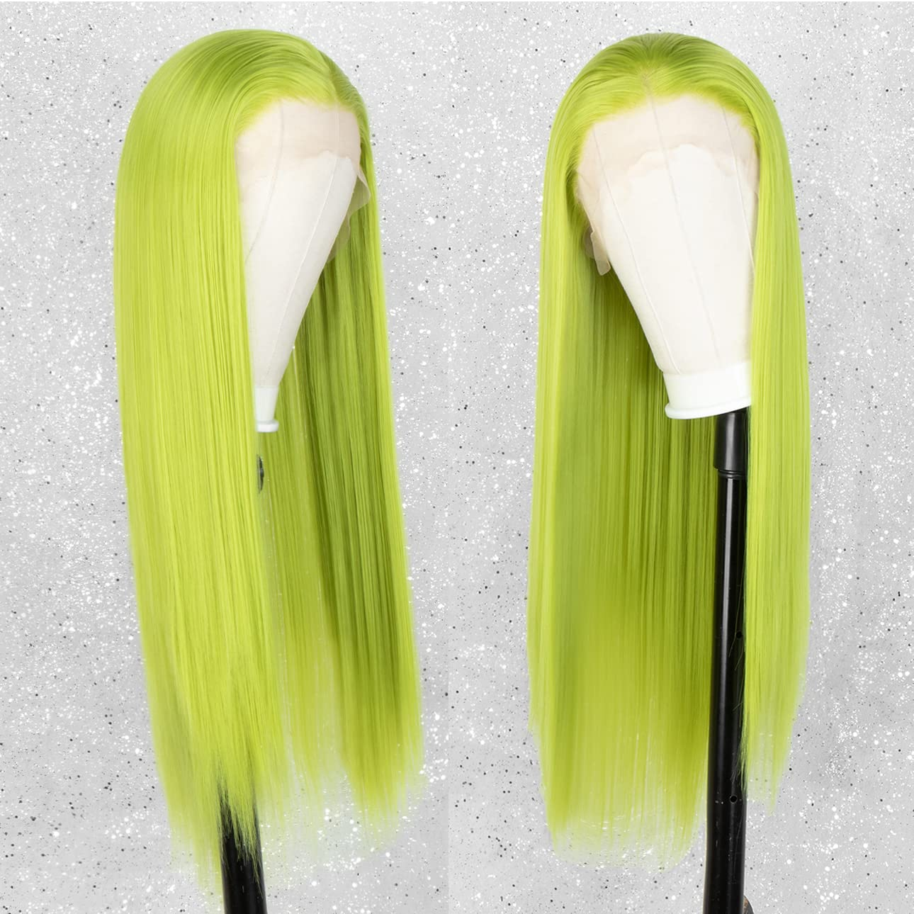 Long Straight Neon Green Lace Front Wig for Women DragQueen
