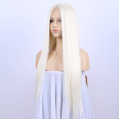 Silky Straight Lace Front Platinum Blonde Wigs