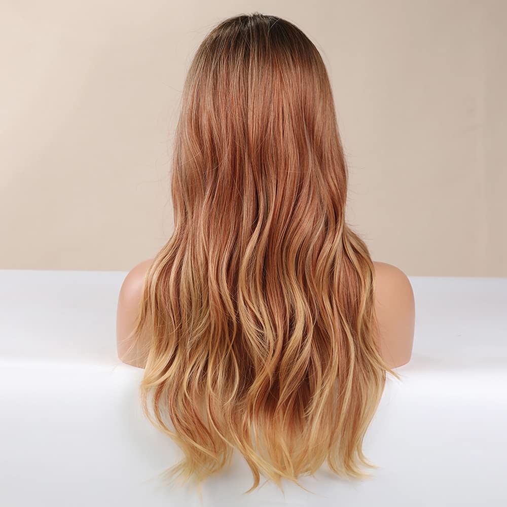 Long Wavy Ombre Strawberry Blonde Full Bang Wigs for Women