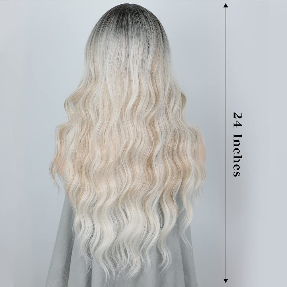 Ombre Platinum Blonde Middle Part Wavy Curly Wig