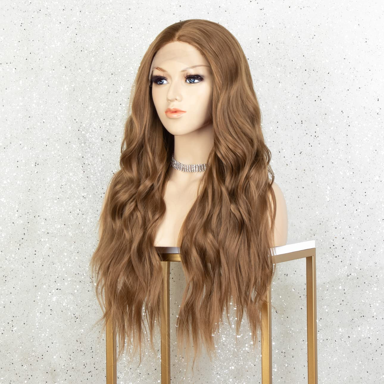  Golden Brown  22 inches Wavy Long Lace Front Wig