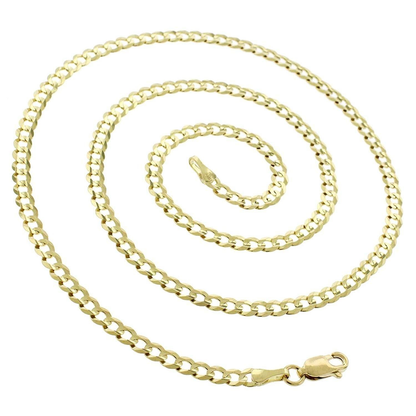 14K Yellow Gold 3.5MM Solid Cuban Curb Link Necklace Chains