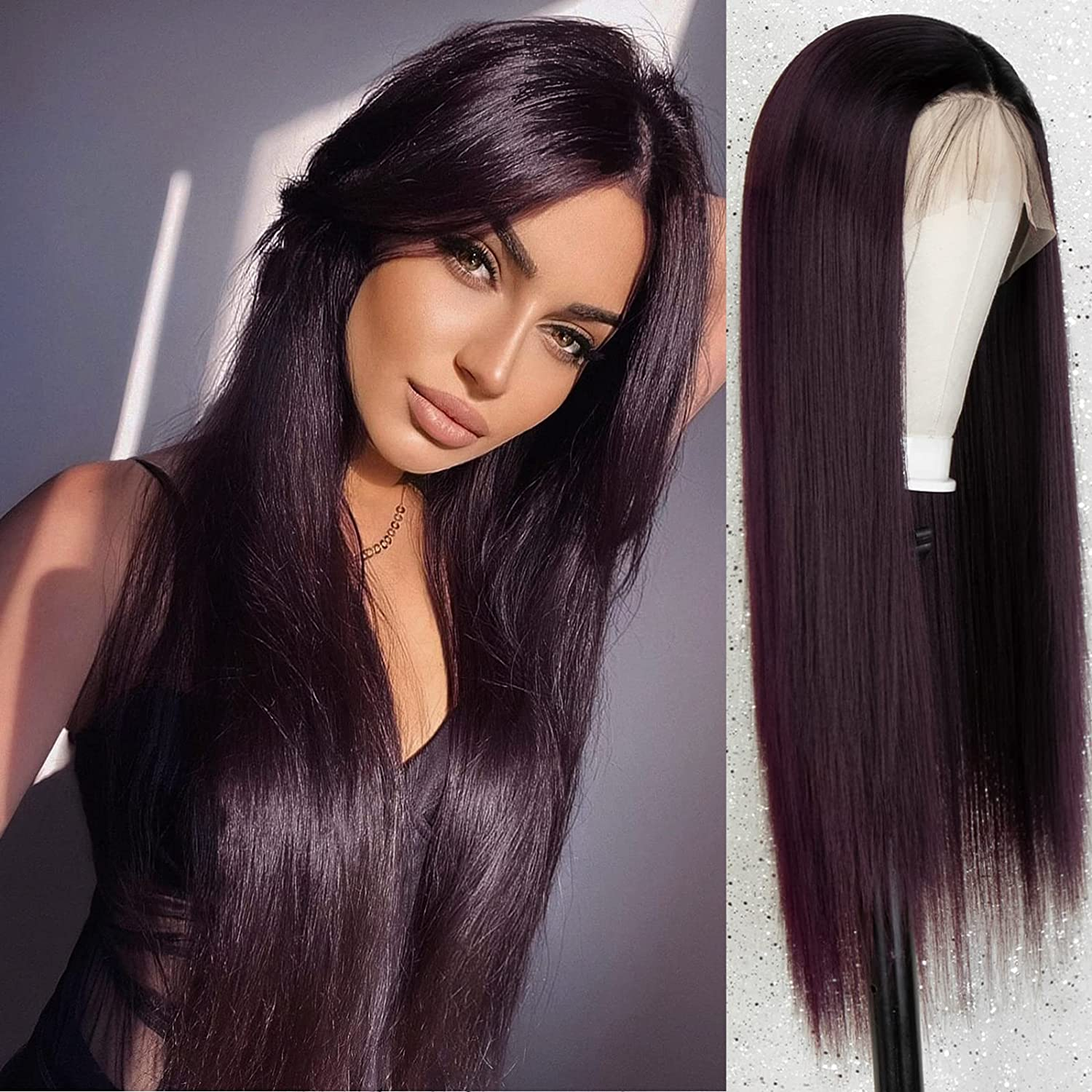 Ombre Burgundy Long Straight Lace Front Wig |SheerBeaute Hair Wig 