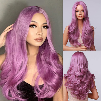 Long Purple Wavy Full Rainbow Wigs