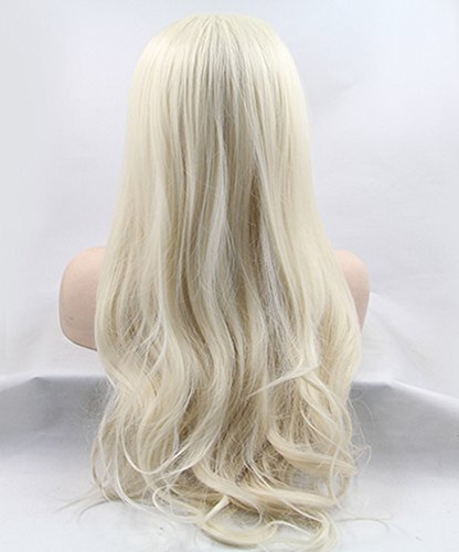 Long Natural Straight Platinum Blonde  Lace Front Wigs