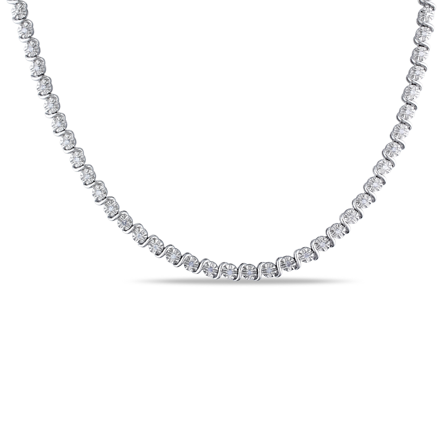 35 Natural White Diamond Sterling Silver Necklace 