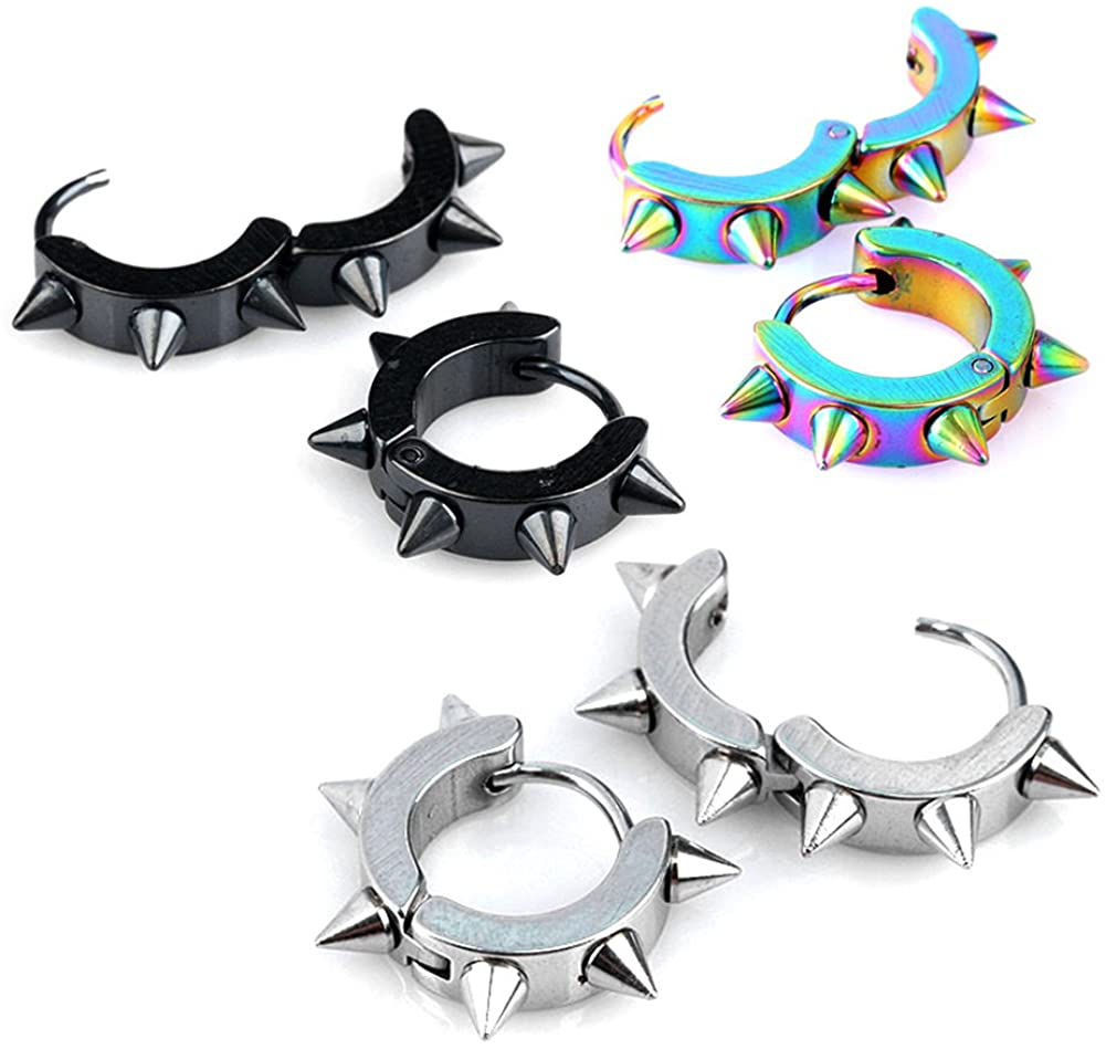 Punk Spike 3Set Stainless Steel Hoop Earrings