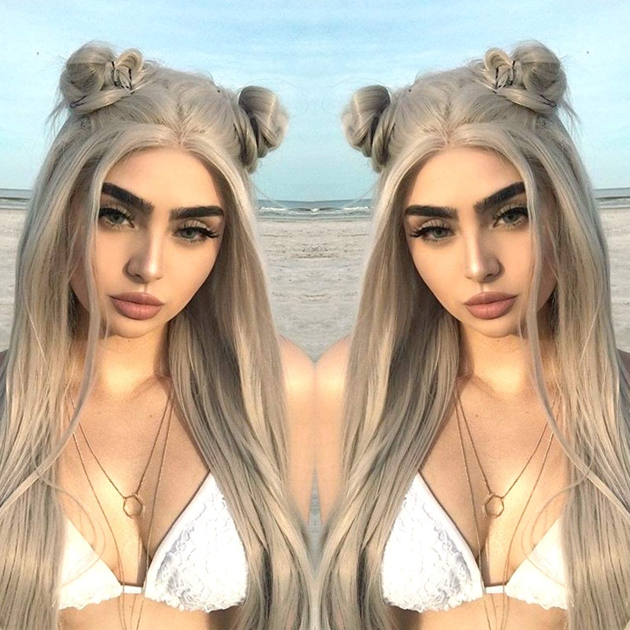 Silver Gray Long Natural Straight Lace Front Wig 