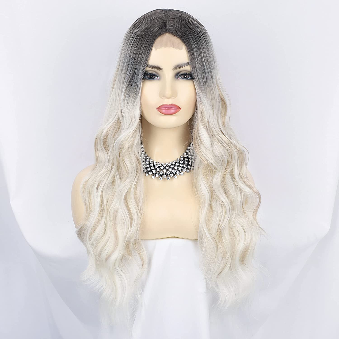 Long Platinum BlondeMiddle Part  Wavy Full Wig |Non Lace Wig