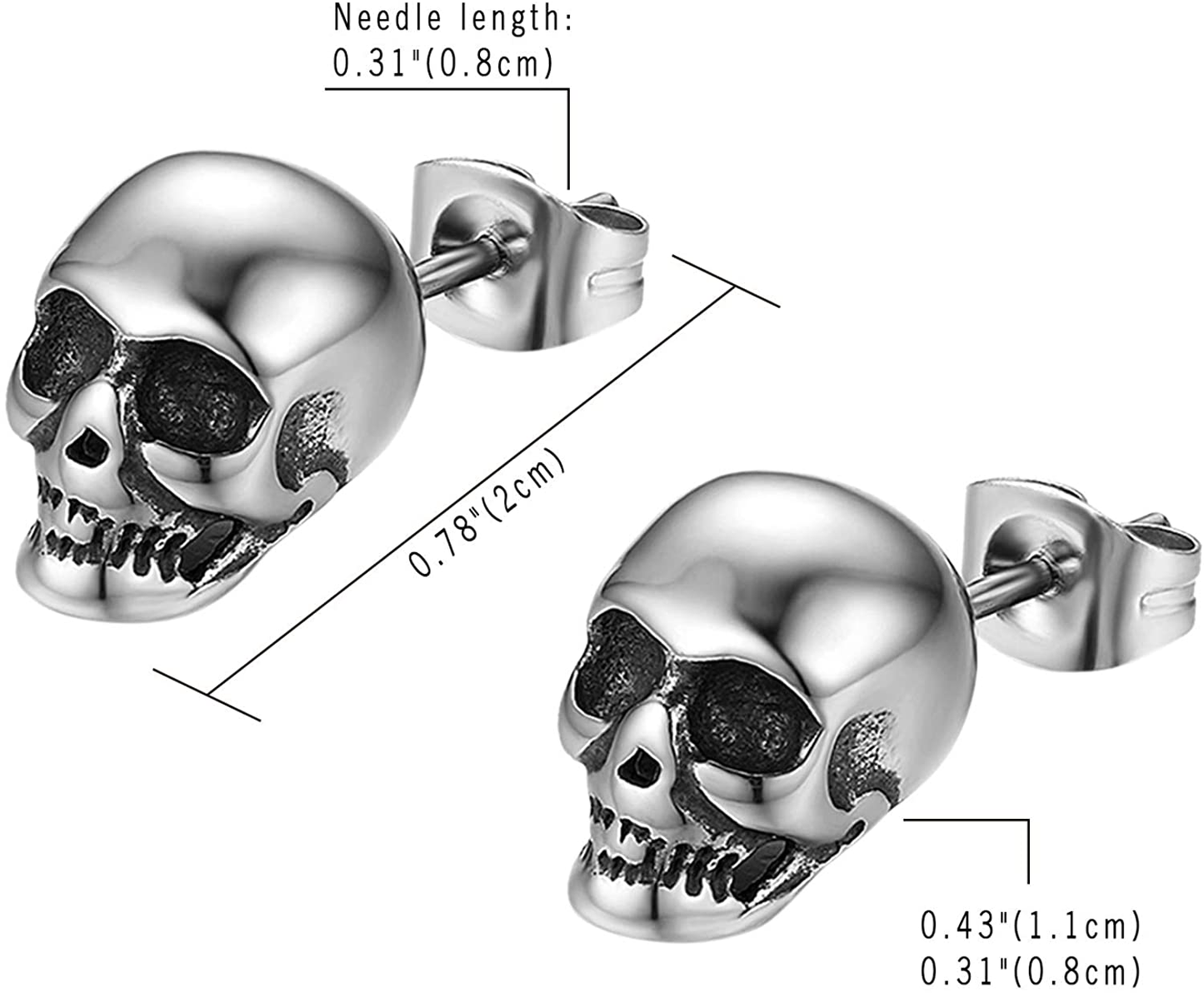 PUNK Stainless Steel Gothic Skull Stud Earrings 