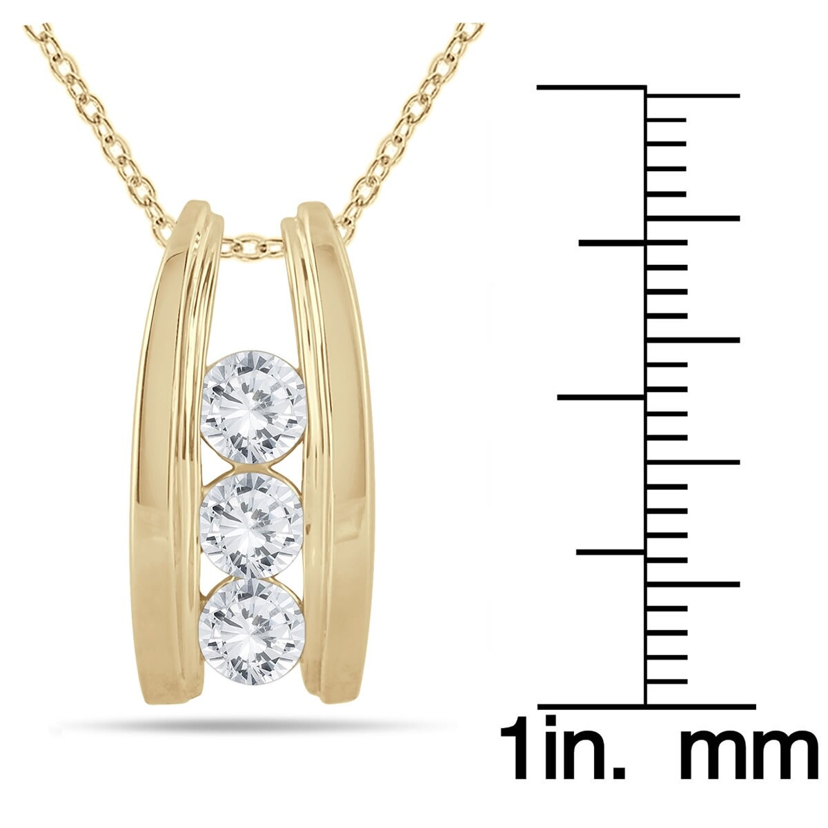 14K Yellow Gold 1Ct TDW Diamond Ladder 3-Stone Necklace