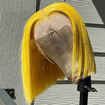 Yellow Short Bob T part Human Hair Lace Wig