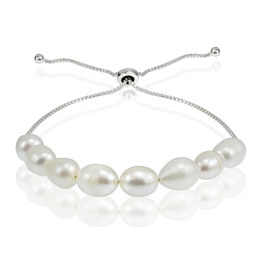 Glitzy Rocks Sterling Silver Freshwater Pearl Adjustable Bracelet (8 Mm)