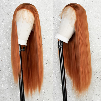 22inch Orange Long Straight Lace Front Wig For Women DragQueen 