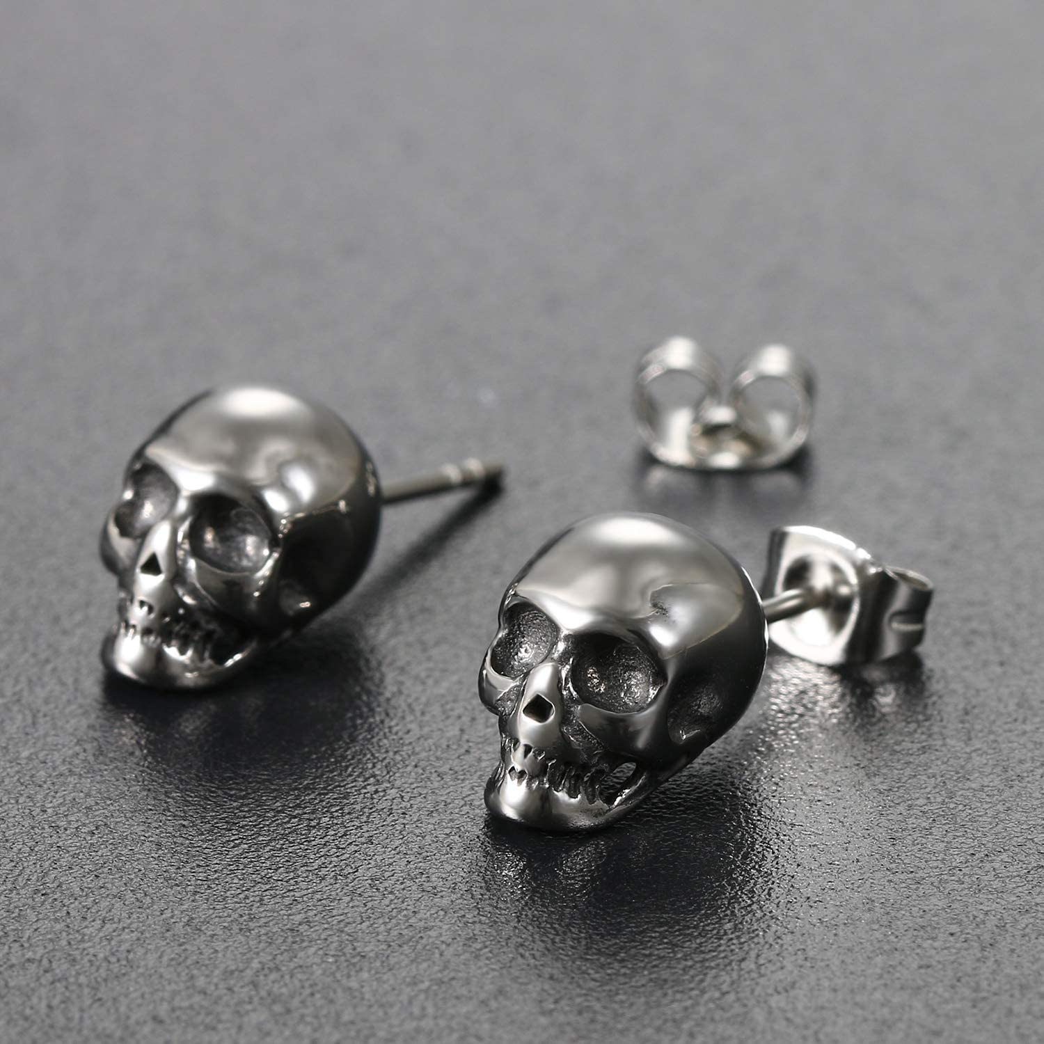 PUNK Stainless Steel Gothic Skull Stud Earrings 